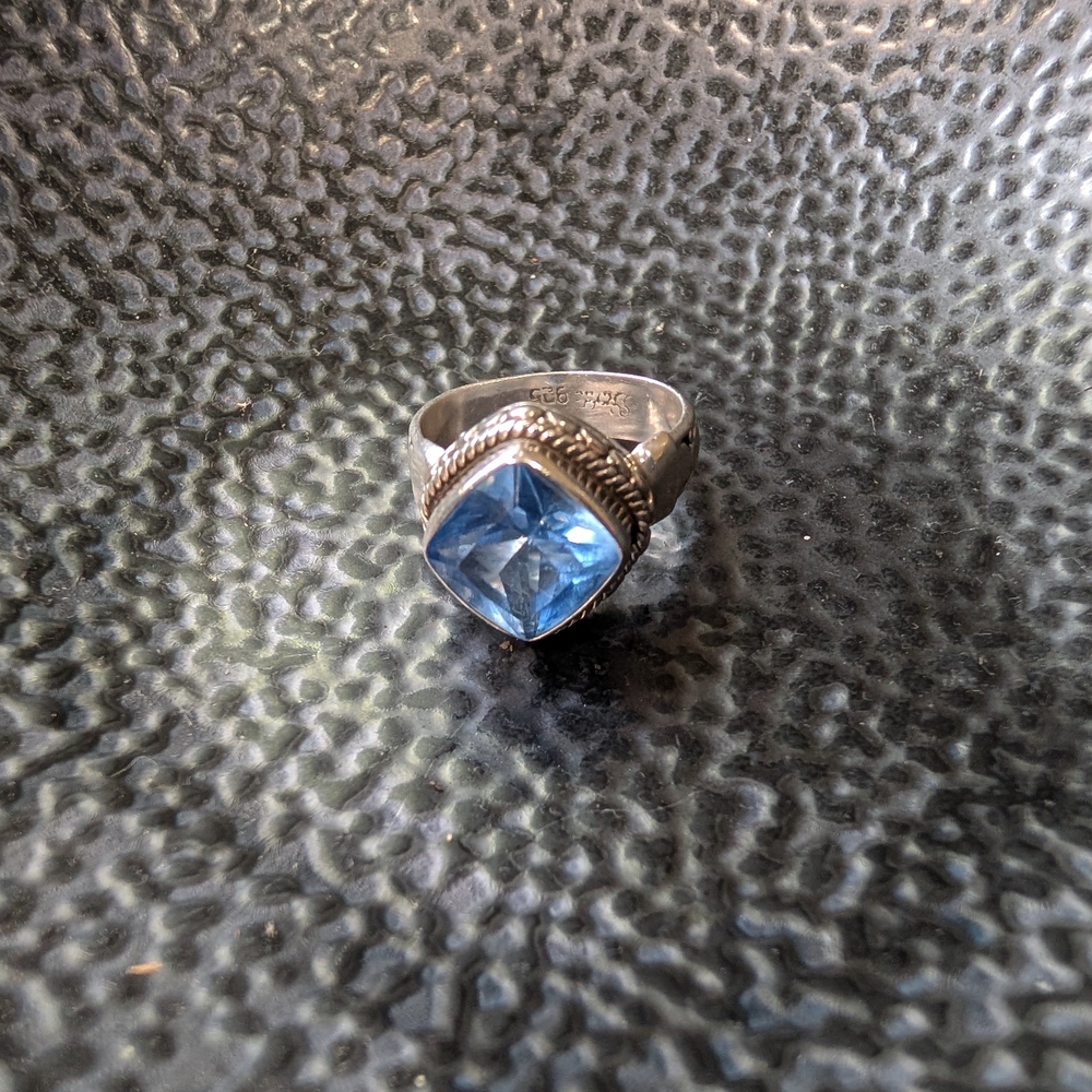 Sterling Silver Blue Quartz Ring Sz 8